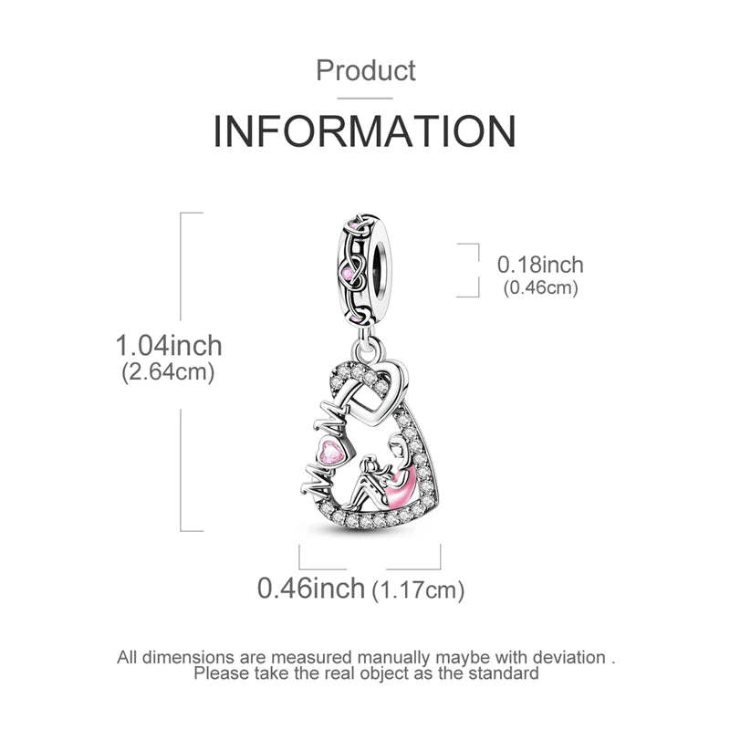 Sterling silver star moon charm bracelet featuring a heart pendant and a small figure.