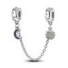 Sterling silver devil's eye charm bracelet featuring a silver charm and a gold-toned flower charm