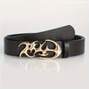 Black PU leather fashion belt with a gold-toned Y2K hollow buckle.