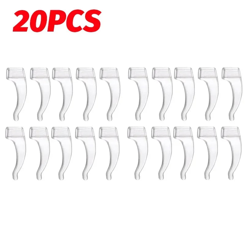 A set of twenty silicone anti-slip ear hooks for eyeglasses.