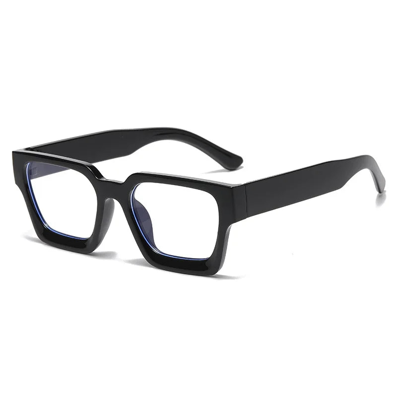 Black square anti-blue light computer glasses with dark frames and blue lens tint