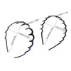 A pair of black textured hair bands shown with various measurements.