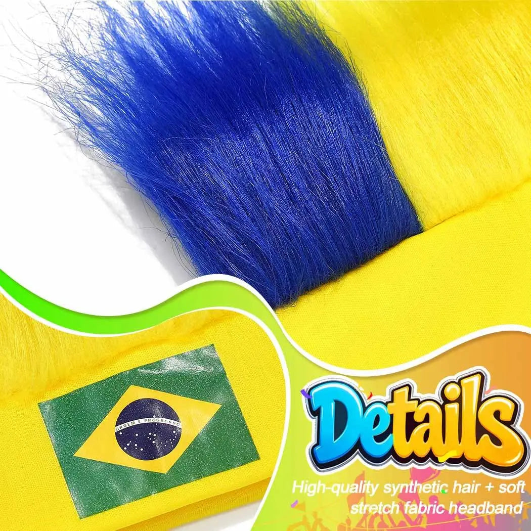 Gelbes und blaues synthetisches Haar-Headband mit brasilianischer Flaggen-Design