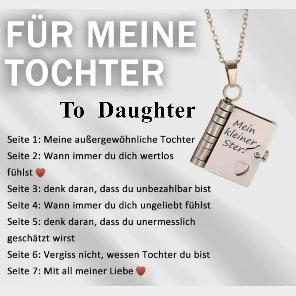 Silberverziertem Herz-Anhänger-Halskette mit deutscher Widmung für eine Tochter
