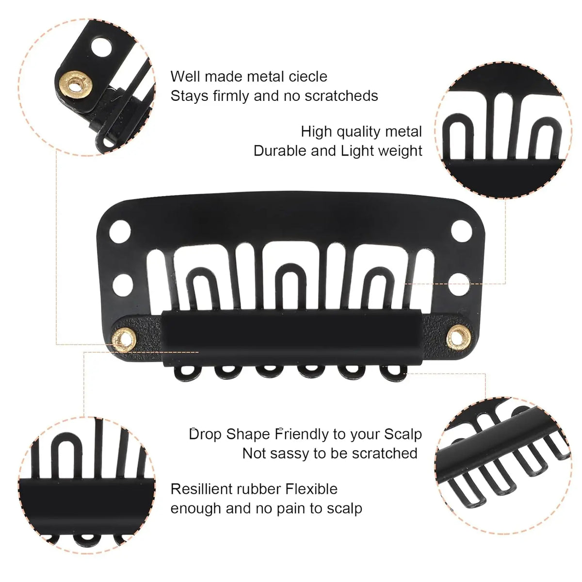 Black precision snap hair extensions for bangs featuring a durable metal piece and resilient rubber for scalp comfort
