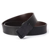 A black men's automatic buckle casual leather belt shown flat.