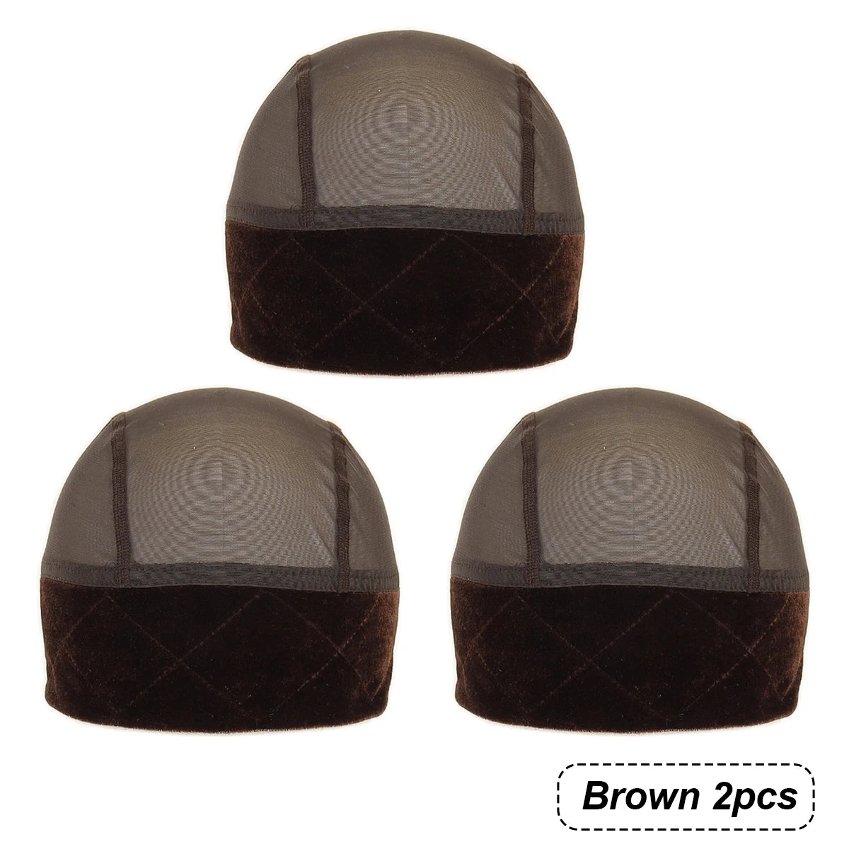 Two brown velvet wig grip caps shown from the top view.