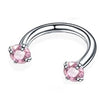Silver stainless steel crystal hoop earrings with pink stones.