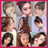 Collage de peinados con clips de colores en el cabello de mujeres.