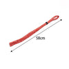 A red adjustable lanyard necklace is shown stretched out with a measurement of 58cm.