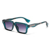 Türkisfarbene retro quadratische Metall-Sonnenbrille mit dünnem Rahmen und lila spiegelnden Linsen