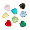 Five heart-shaped crystal pendants in various colors including pink, blue, yellow, red, and green.