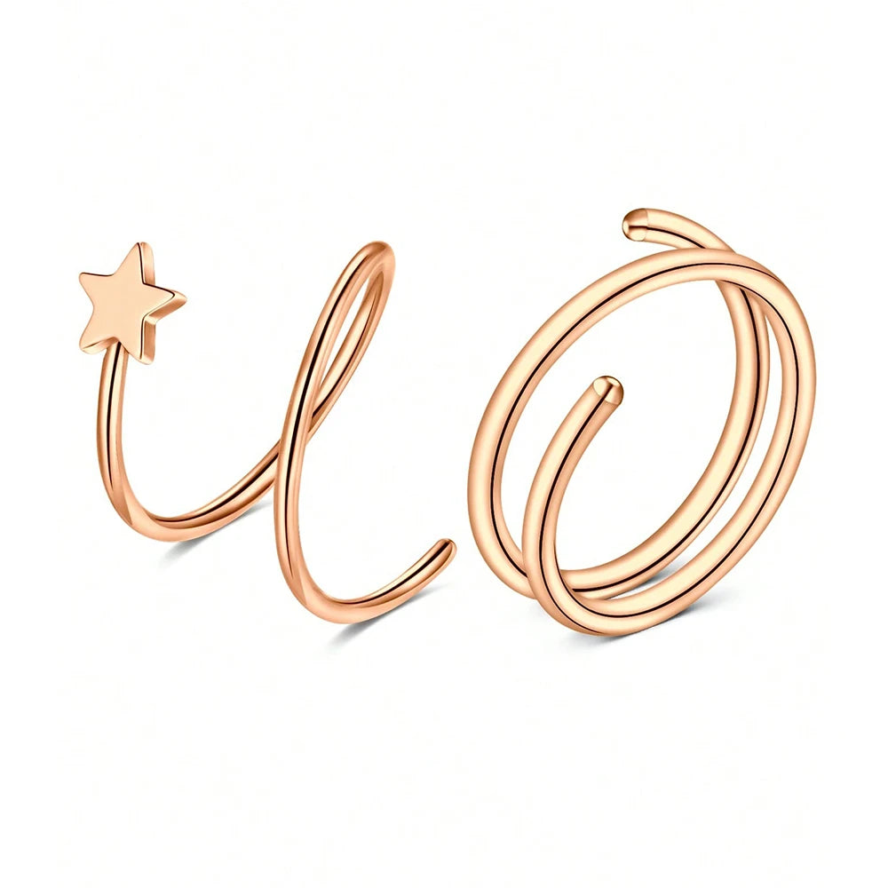 Aretes tipo aro dobles de tono dorado hechos de acero inoxidable con acabado CZ.