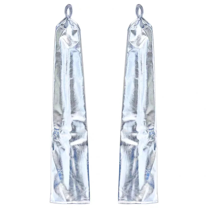 Pair of silver fingerless leather hook gloves for performance and cosplay