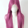 A long straight glueless synthetic wig in a vibrant magenta color displayed on a mannequin head.