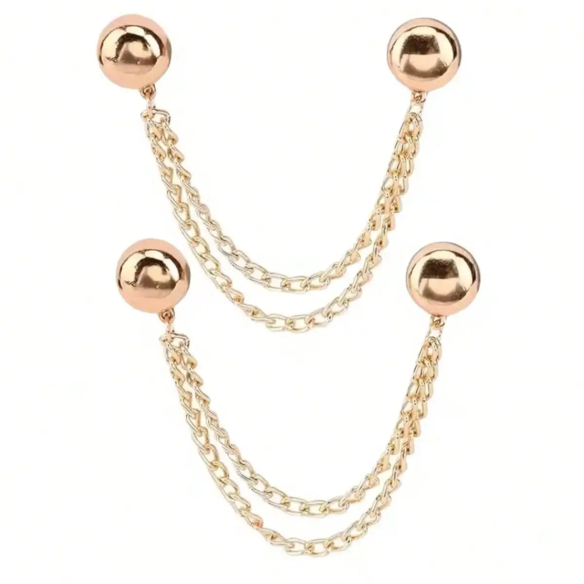 Gold-toned multi-function magnetic clothing clips with spherical finials and chain links