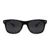 Black vision correction pinhole glasses with a perforated lens pattern