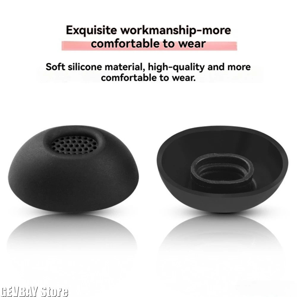 Black silicone ear tips for true wireless earbuds shown in two views