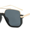 Black and gold double bridge oversized square sunglasses with thin metal arms