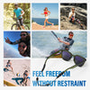A person wearing sunglasses is shown in various outdoor activities, emphasizing freedom without restraint.
