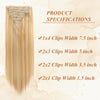 A bundle of long, straight blonde hair extensions with various sized silver clips for styling.