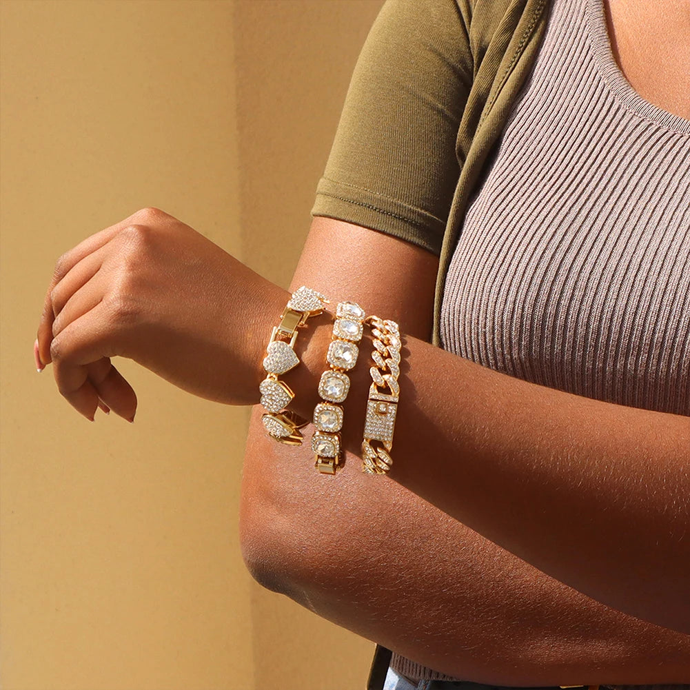 Iced Out Rhinestone Cuban Chain Bracelets