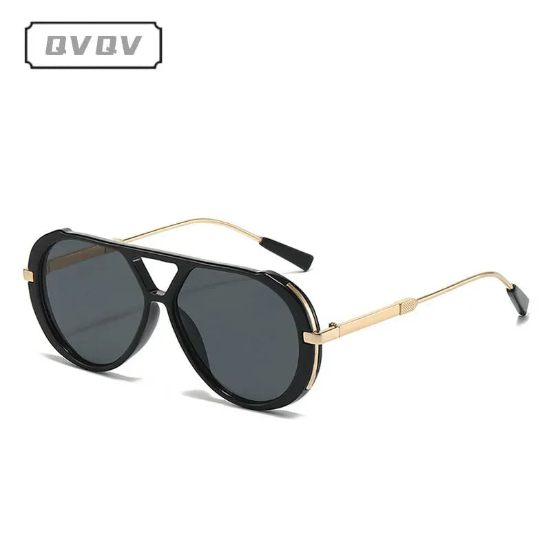 Goldgerahmte Retro-Gradienten-Oversized-Sonnenbrille mit dunklen Gläsern