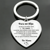 Llavero en forma de corazón plateado con texto español grabado 'Para mi Hija' y un mensaje de amor de madre a hija.