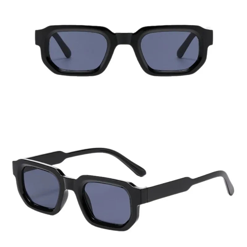 Black retro square fashion sunglasses with dark lenses