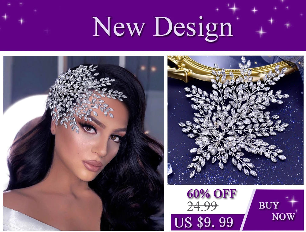 Nahaufnahme eines Models mit einer silbernen Strass-Brauttiara auf violettem Hintergrund.