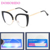 Vintage metal cat eye anti-blue light eyeglasses with gold and black frames