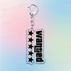 Silver pendant keychain featuring a star design and the word Wanted