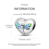 A silver heart-shaped charm with a blue and green butterfly design, measuring 0.41 inches tall.