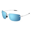 Rimlose Sport-Sonnenbrille mit blauen Linsen und silbernen Metallarmen
