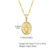 Gold chain necklace featuring a round pendant of the Virgin Mary prayer.