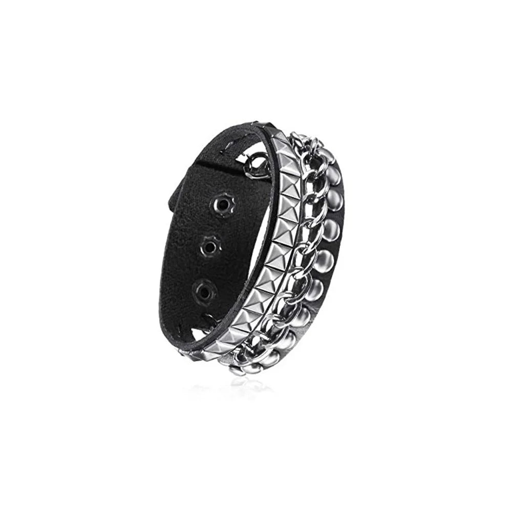Jeu de bracelets en cuir clouté noir et argent punk rock