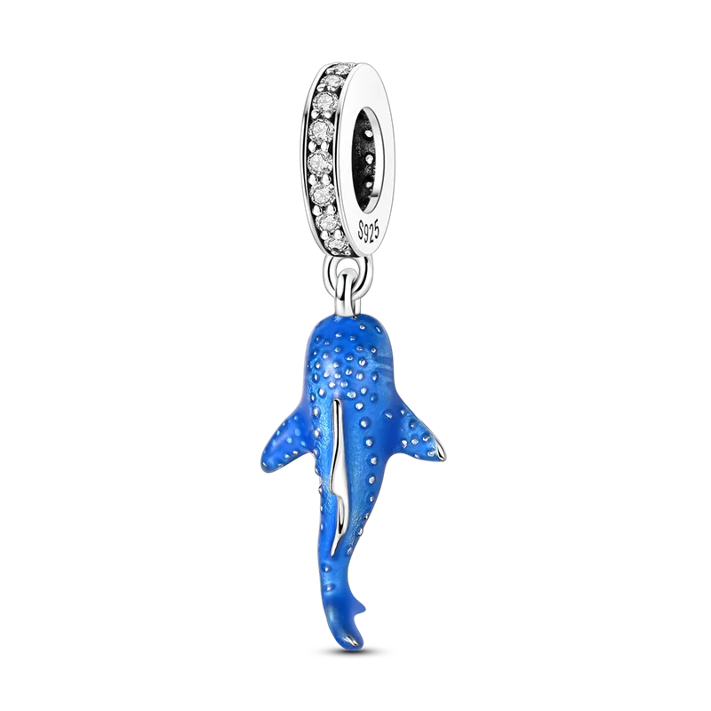 Sterling silver devil's eye charm bracelet featuring a blue fish pendant