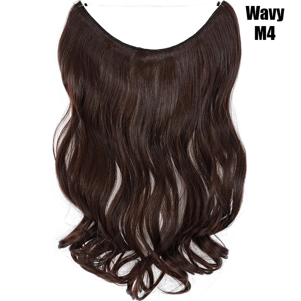 Dark brown wavy hair extensions with invisible wire for a full look