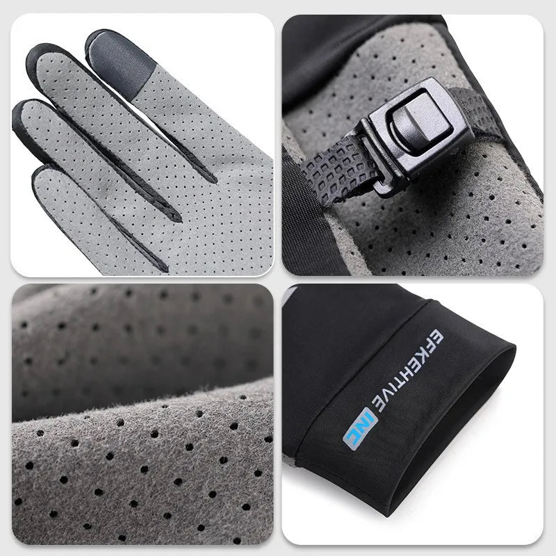 Gants de chevauchement noirs et gris, protection UV en soie glacée, vue de la paume et du bracelet.